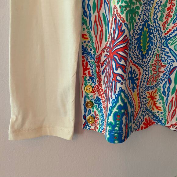 Lilly Pulitzer Colorful White Beach Long Sleeve Shirt Women's size Medium - Picture 4 of 9